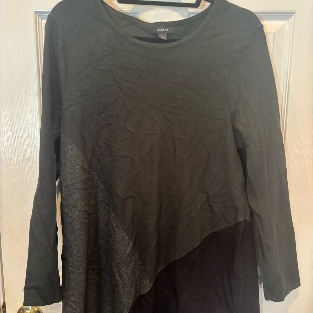 Alfani Black Long Sleeve Asymmetric Panel Top